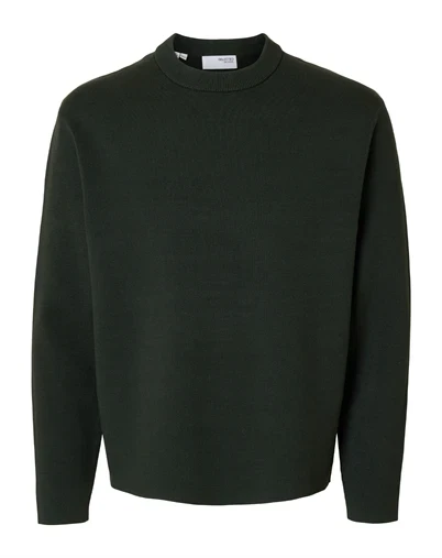 Selected - SLHTeller Relaxed Crew Neck Strik - Deep Forest 